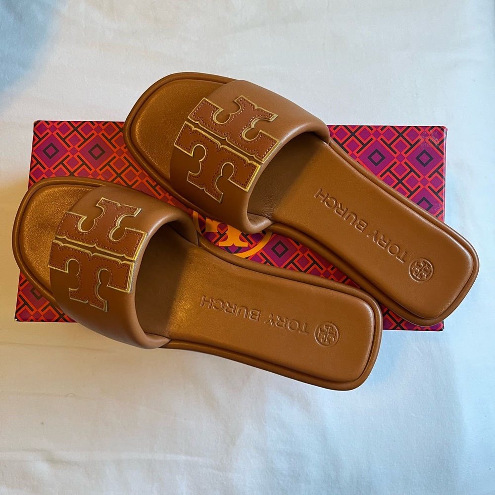 Size 8, Brown, Tory Burch Doublet Sort Slide